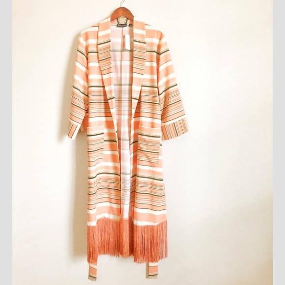 7th Avenue Striped Fringed Kimono Jacket Robe - Picture 4 of 13